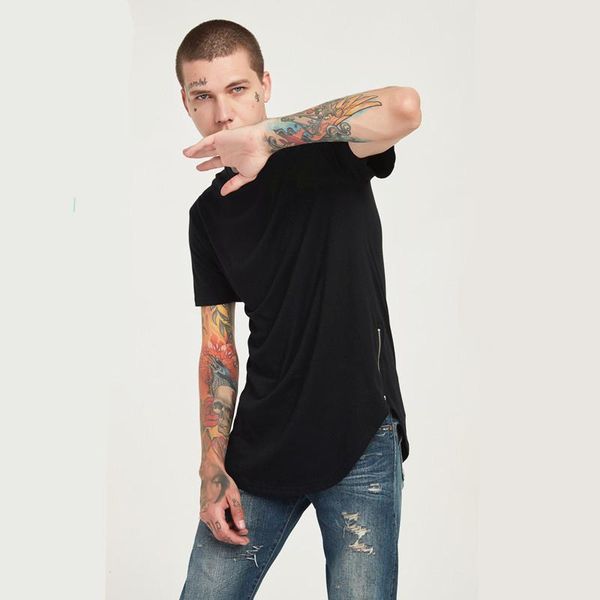 

summer mens designer tshirts casual circular arc shirt tail solid color bilateral zipper loose tshirt european american mens designer tshirt, White;black