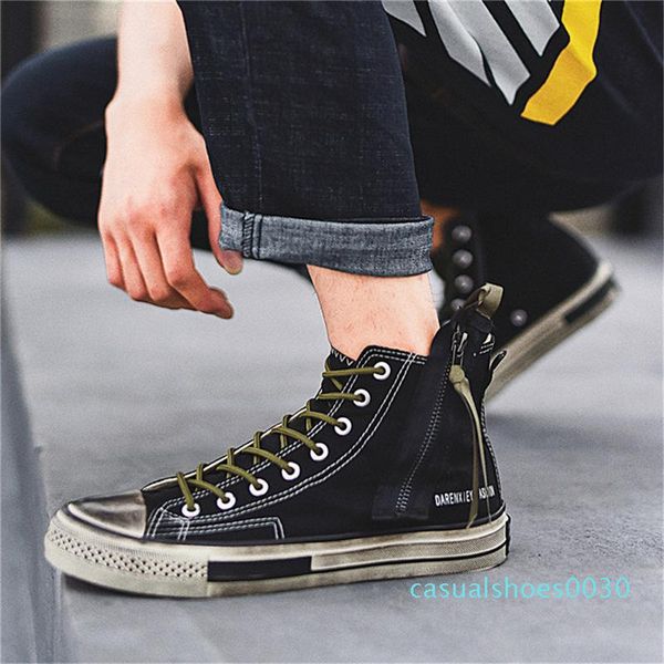 

fashion ankle boot distressed sneakers men obsolete plimsolls male casual board shoes ulzzang rugged high cut canvas shoes c30, Black