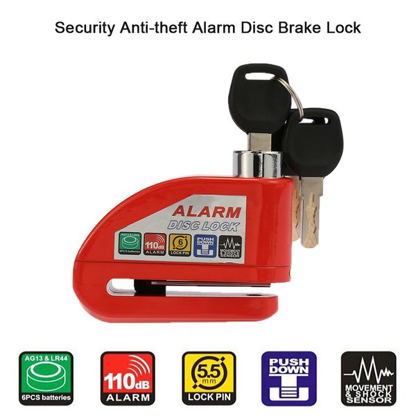 

kkmoon metal red bicycle anti-theft alarm lockers motorcycle scooter disc brake lock security