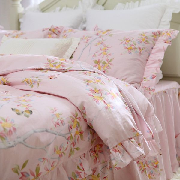 

pastoral butterfly love flower print bedding set 100% cotton rustic bedding bed set princess king duvet cover