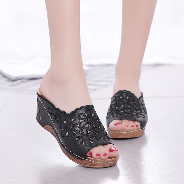 

hollow out women's slippers fashion casual thick platforms shoes slippers summer non-slip lightweight casual e3, Black