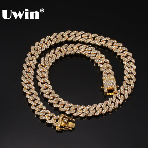 

uwin micro paved 12mm s-link miami cuban necklaces hiphop mens iced rhinestones fashion jewelry drop shipping, Silver
