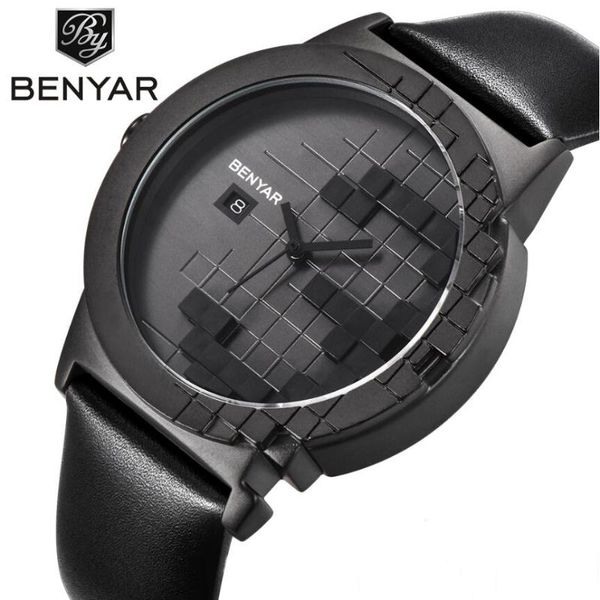 

fashion mens watches women benyar sport quartz men watch leather waterproof male wristwatches, Slivery;brown