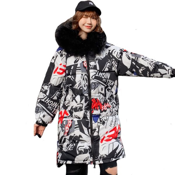 

double two edges 2019 new winter jas women hooded thicken furt female long warm park exit oversized jas, Black