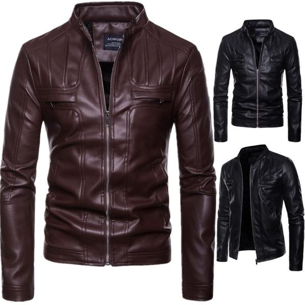 

men's fur & faux leather jacket men european yard motorcycle collar pleated side seam pocket zipper slim, Black