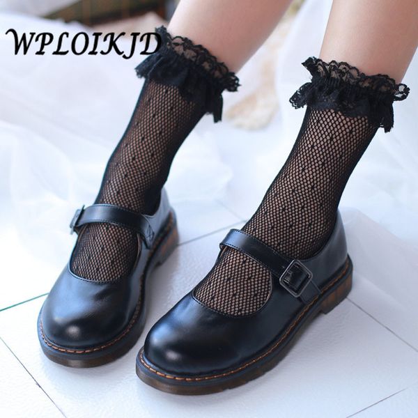 

wploikjd]harajuku hollow out women creative socks japan princess transparent lace fishnet socks calcetines mujer, Black;white