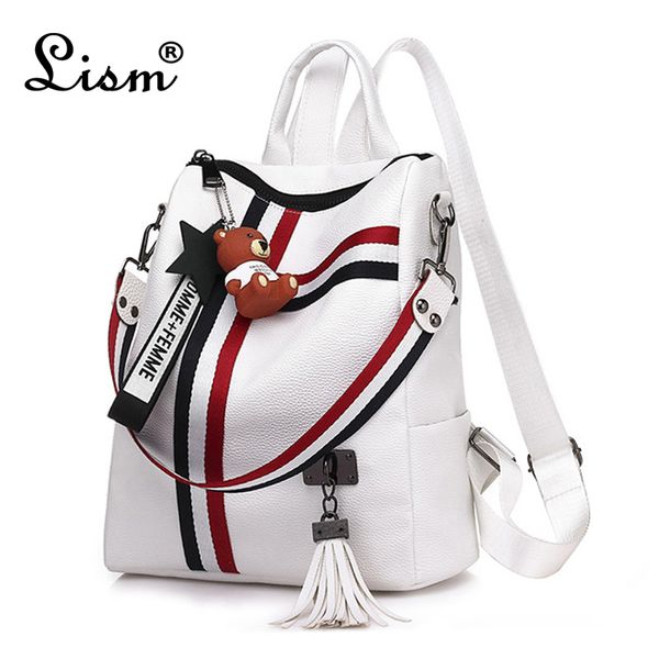 

lism shoulder bag for youth bags leather tassel 2018 new retro fashion zipper ladies backpack leather school bag
