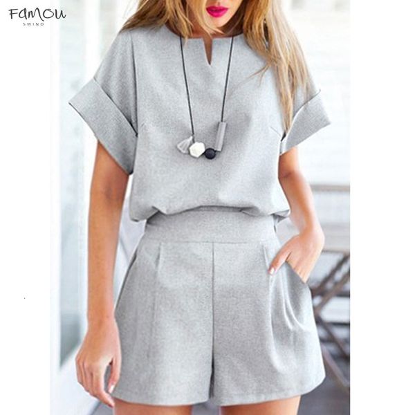 

Summer Womens V Neck Short Sleeve Tops With Sets Loose Shorts Suits Outfits Drop Shipping Good Quality