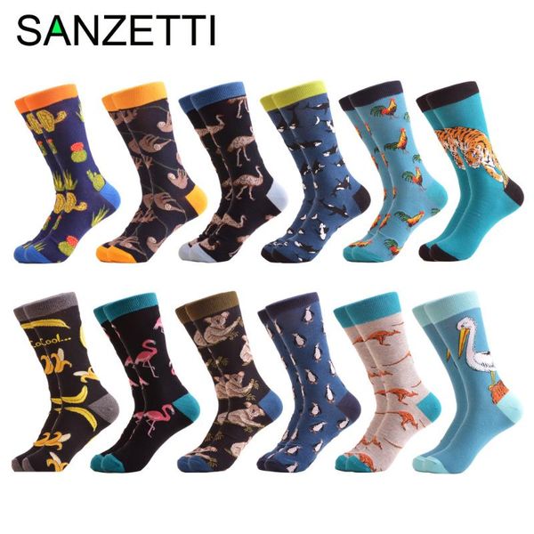 

sanzetti 12 pairs/lot wholesale funny men's combed cotton colorful socks ostrich pattern novelty causal dress wedding sock, Black