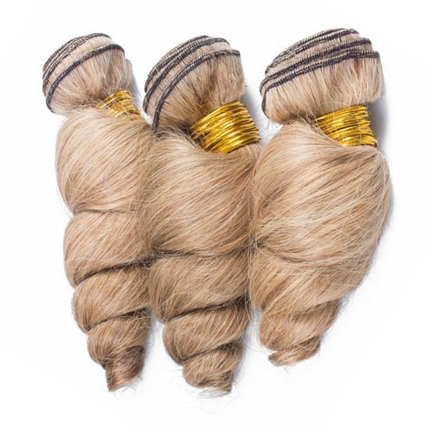 Honey Blonde Indian Human Hair Weaves Loose Wave 3 Bundles Pure 27