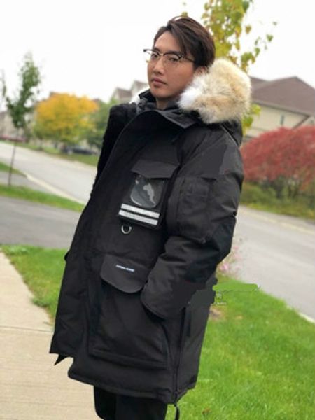 

men parkas winter canada snow mantra-5 goose down & parkas with hood/snowdome jacket real raccoon collar white duck outerwear & coats, Black