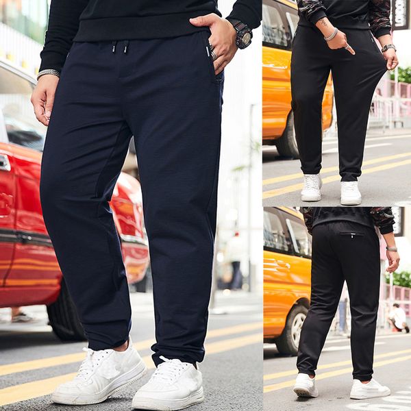

hip hop sweatpants men's casual pure color plus size pocket elastic belts loose sports pants streetwear pantalones hombre, Black