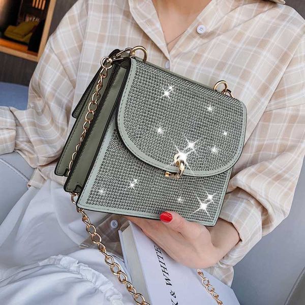 

diamond square bag 2020 summer fashion new pu leather women's handbag lock chain shoulder messenger bagas