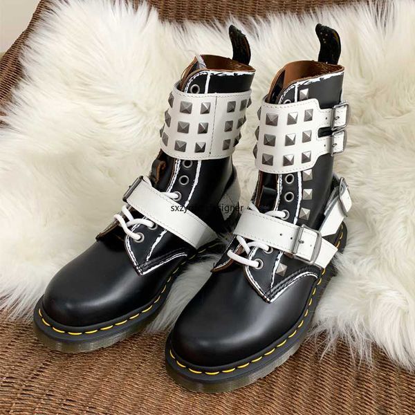 

rivets decor ladies leather boots mortorcycle boots lace-up ankle gladiator punk womens winter fashion, Black
