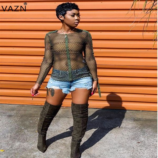 

vazn 2019 new arrive famous casual women solid see through slim casual lady o-neck full sleeve bodycon myf9327, White