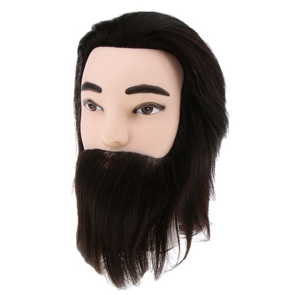 

male mannequin head 12'' black color 100% human hair with beard hairdresser training manikin cosmetology doll head, White