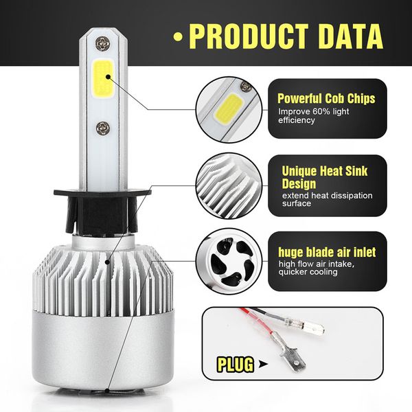 

car h1 led headlight kits-flip cob chips 6000k-low beam/fog light 100w white