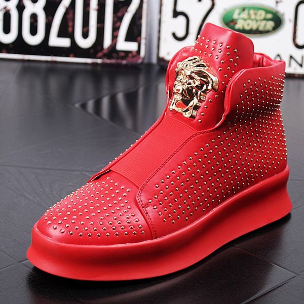 

leather loafers with thick and low rivets, casual board shoes, leather shoes with high height, men's ankle boots,39w27, Black