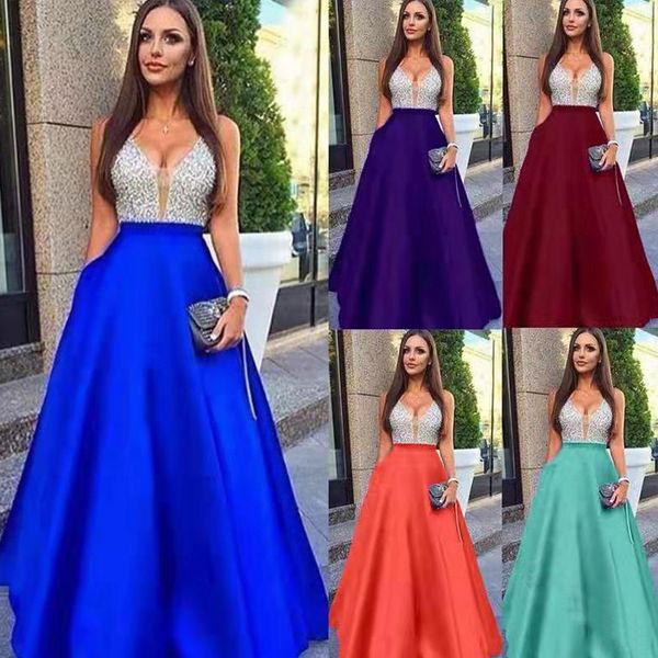 

casual dresses woman's party dress summer long women maxi elegant sleeveless sling vestido v neck evening, Black;gray