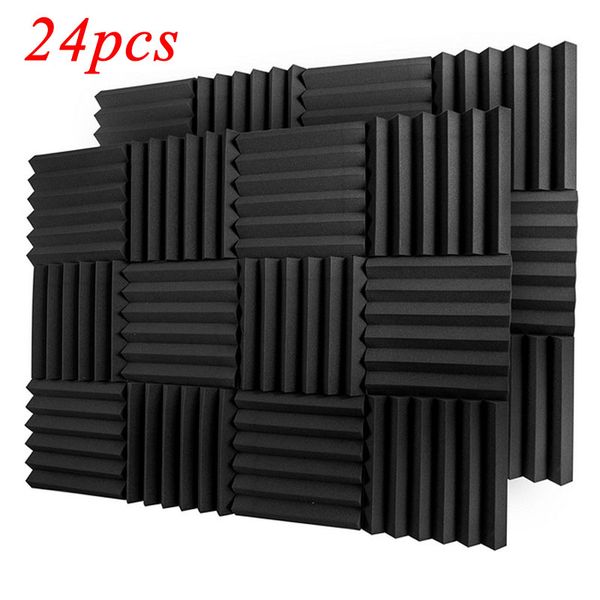 

24pack) wedge studio acoustic foam sound absorption panels soundproofing panels sound treatment tiles fireproof black 2" x 12" x