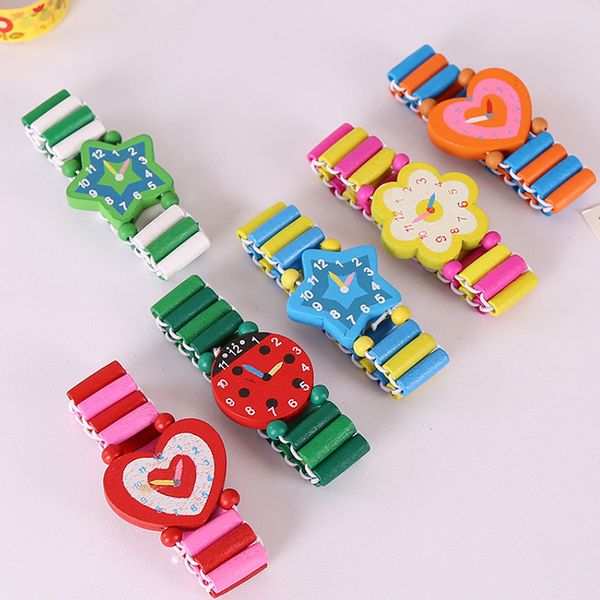 

1pc new random color boys girls children's cartoon simulation wooden watch student stationery gifts crafts bracelet watch toys