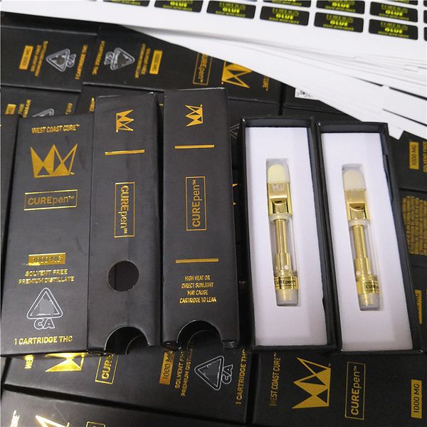 

Vapes CUREpen Патроны западное побережье излечение 1,0 мл Керамическая Coil Золотые Телеги 510 Резьба с подарочной коробке Vape картридж упаковки сигарет электронной DHL