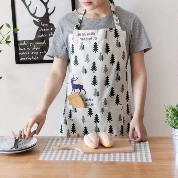 

christmas tree deer printing apron with big pocket aprons for women baking barbecue cooking kitchen apron