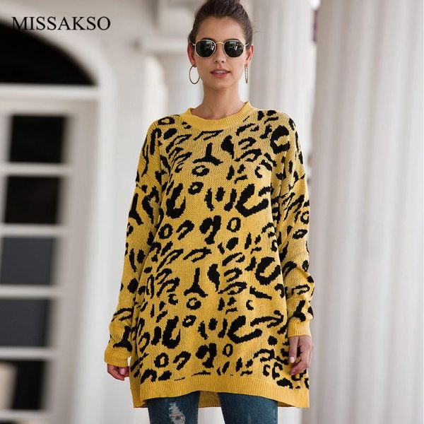 

missakso women oversize sweater autumn winter o neck casual loose long sleeve plus size pullover ladies leopard knitted sweater, White;black