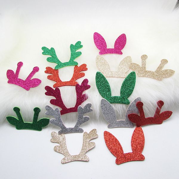 

100pcs/lot different glitter deerr horn antler patch applique for clothes diy children's hair clip headwear accessories, Slivery;white
