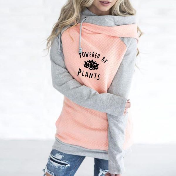 

2new fashion vegan powered by plants print sweatshirts femmes hoodies women kawaii printing youth casual and for buckle, Black