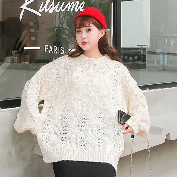 

women's sweaters oversized twisted knitting pullovers women long sleeve o-neck loose korean casual fashion femme 2021 autumn winter, White;black