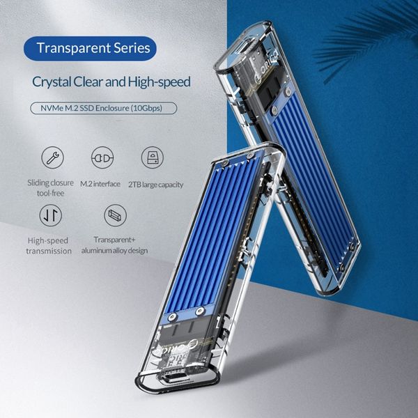 

orico nvme m.2 to type-c ssd enclosure case m key transparent external usb 3.1 gen2 10gbps support uasp for ssd up to 2tb