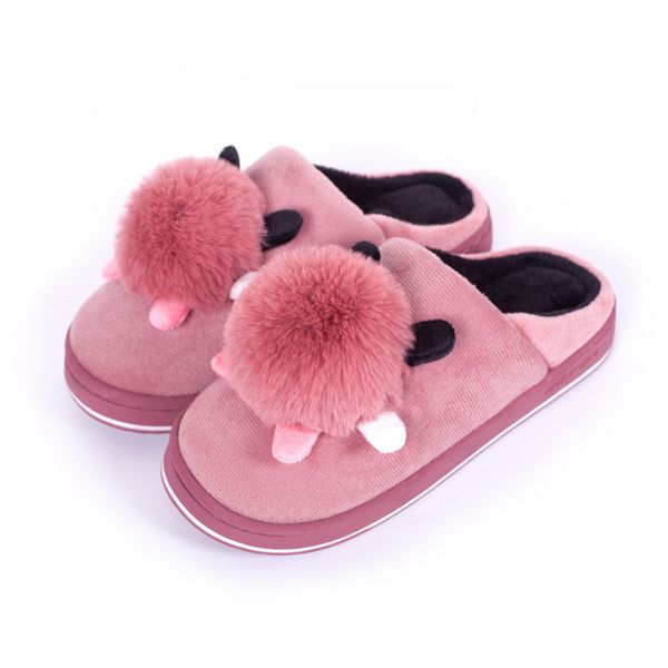 

2019 new slippers cartoon slippers cartoon cute double warm plush keji home slip cotton pad shoes, Black
