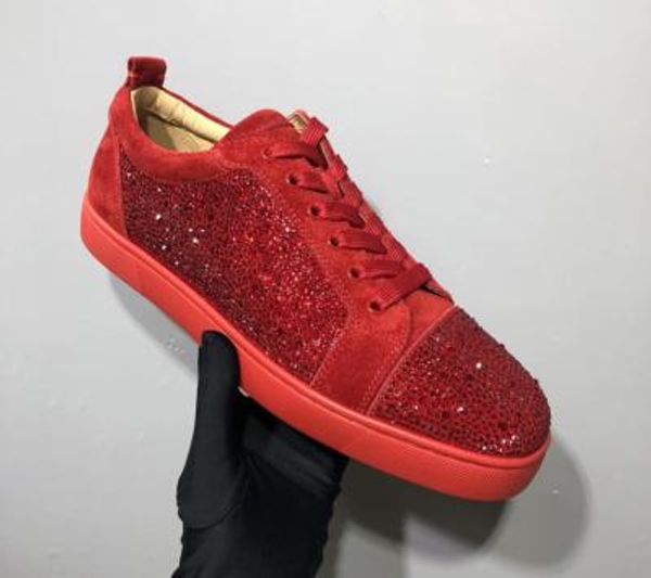 

дизайнер top quality red bottom младших кроссовки полной горный хрусталь strass обувь flats luxury red подошва для мужчин женщина с низким t, Black