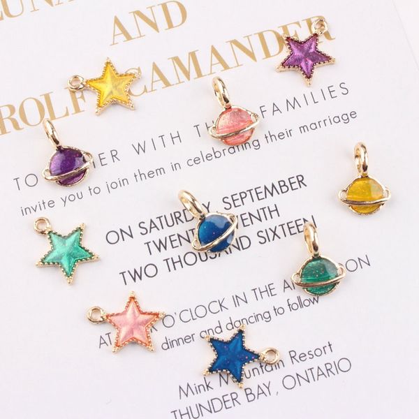

20pcs alloy colorful enamel star planet pendant enamel charms diy accessories for handmade fashion necklace,keychains earrings, Bronze;silver
