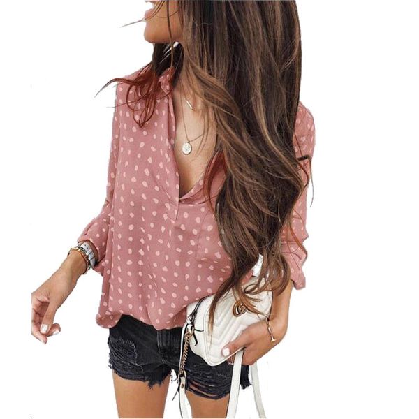 

2019 europe and the united states explosion models large size women's fashion wild wave point casual shirt, White