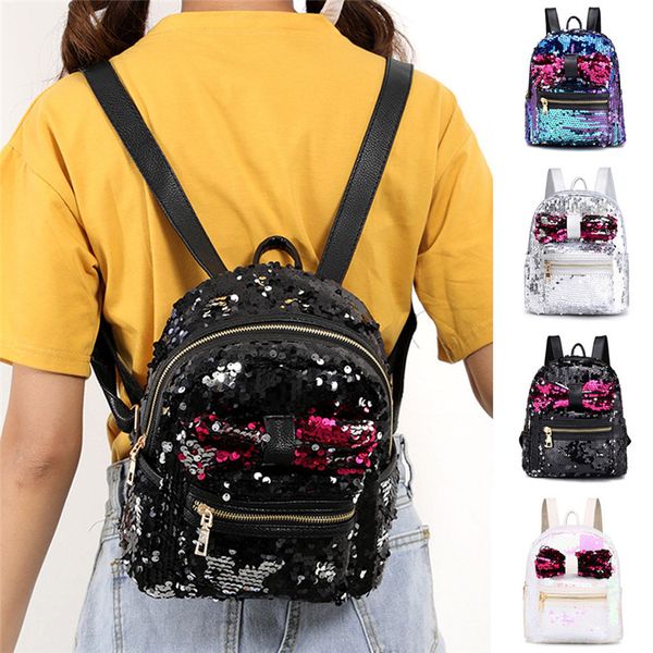 

fashion sequins bow tie school bag backpack personalized student bag large capacity hairball women travel simple #a