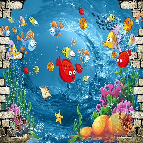 

home decor custom large mural 3d wallpaper cartoon underwater world fish color child bedroom mural tv back wall decor deep 5d embossed