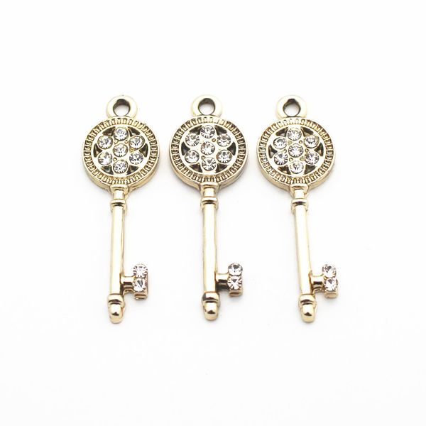 

new novelty 20pcs/lot metal golden key crystal lobster clasp dangle charms fit diy necklace bracelet jewelry, Bronze;silver