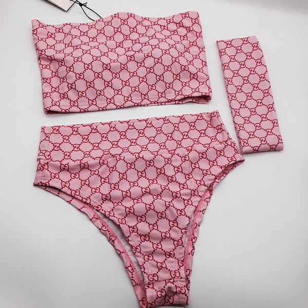 

Women Pink Beach Bikini Luxury Brand Bikini Headband 3 Pieces Set Swimwear Top Quality Summer Sexy Bikini Bathing Suit