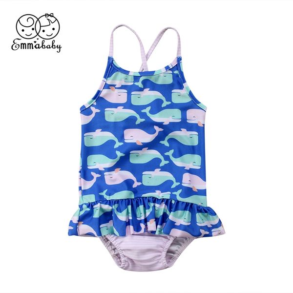 

2-6t лето дети детские девушки пачка whale активно рукавов swim пляжная одежда полосатый печати цельный костюмы 2020