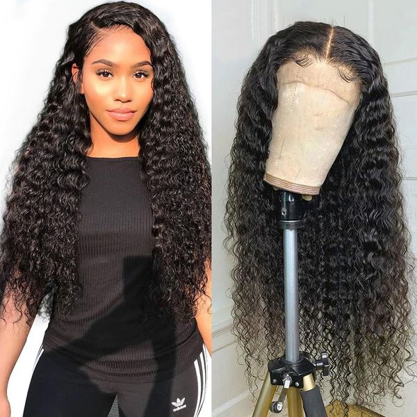 

wave wig 360 lace frontal wig pre plucked with baby hair 180 density brazilian curly lace front human hair wigs, Black