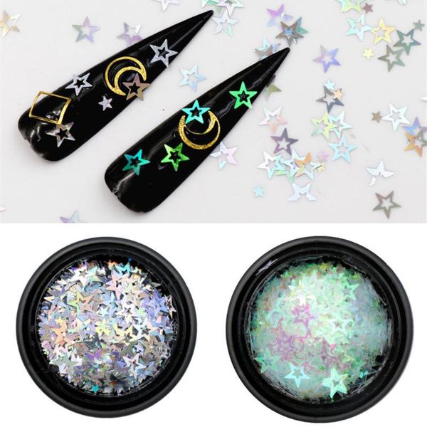 

1 коробка 3d пентаграмма блестки nail art decoration лазерный серебряный красочный блеск ногтей патч блестка наклейки diy маникюр, Silver;gold