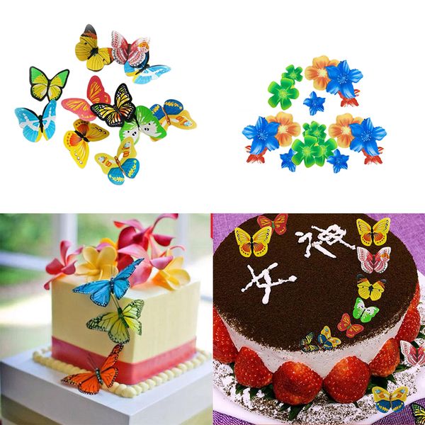 

100pcs mixed butterfly flowers edible glutinous wafer rice paper cake cupcake ers cake decoration birthday wedding tool