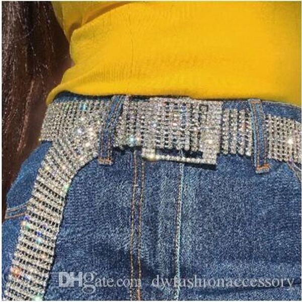 

new 2019 women 10 rows full rhinestone shiny waistband casual party dress belt chain belts alloy diamond, Black;brown