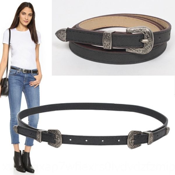

silver dress double-head buckle carved belt k lady decorative pin buckle dress all-match thin belt, Black;brown