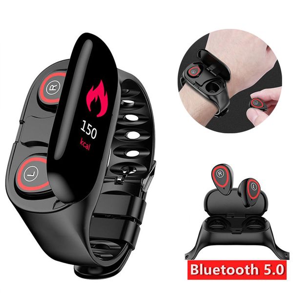

m1 2 in 1 ai smart watch with bluetooth earphone heart rate monitor smart wristband long time standby sport watch men, Slivery;brown