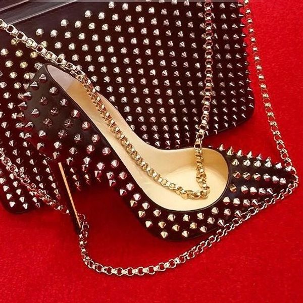 

size 33 to 42 to 46 black riveted studded high heel shoes women 8cm stiletto heel pointed toes shoe party dress shoes tradingbear