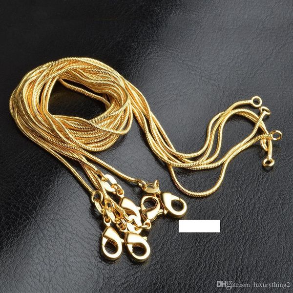 

1mm*16 "18" "22" "26" 28 "24" 30" 18k yellow gold plating filled necklace snake chain for men w, Silver