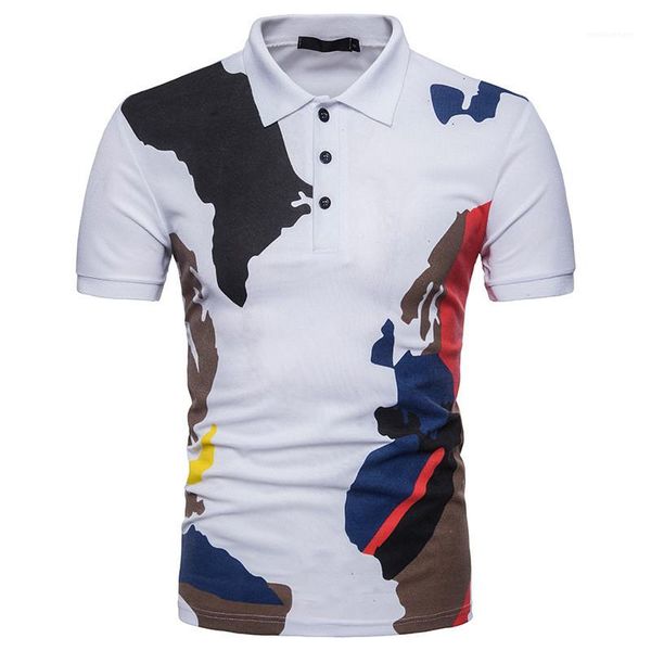 

polos fashion lapel neck polos casual slim panelled mens tees summer digital printed, White;black